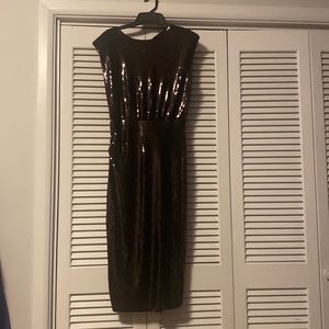 Express draped neck midi dress with sequins